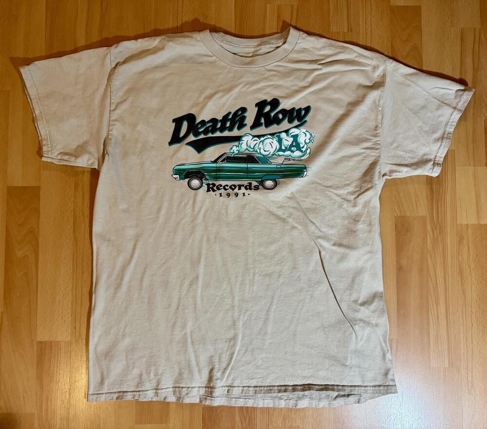 Death Row Records Shirt Mens XL Beige 1991 LA Lowrider Car Graphic Tee Hip Hop